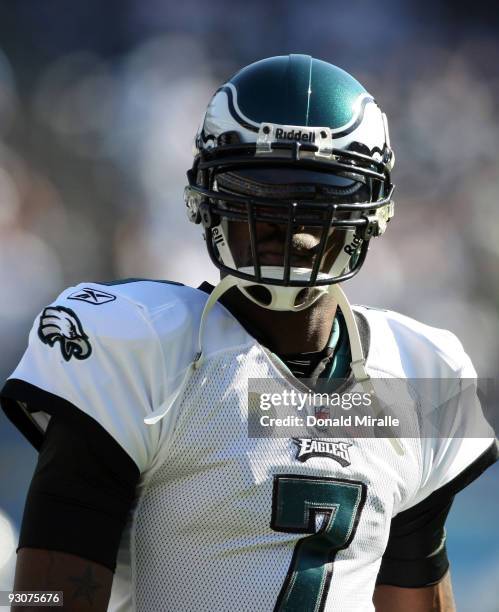 Quarterback Michael Vick of the Philadelphia Eagles looks on during the game against the San Diego Chargers on November 15, 2009 at Qualcomm Stadium...