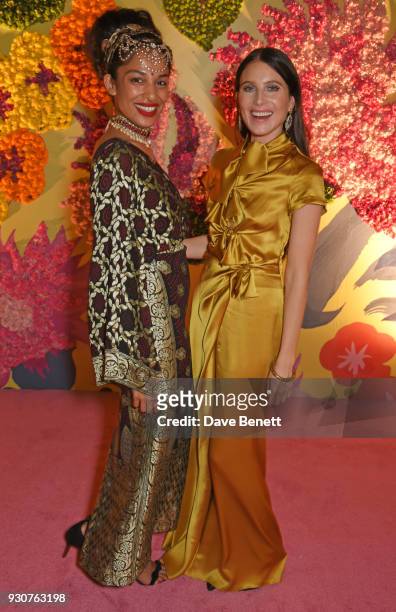Designer Saloni Lodha and Dree Hemingway attend the Holi Saloni celebrations in the RAAS Devigarh on March 9, 2018 in Udaipur, India.
