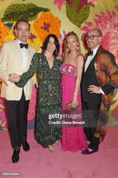 Tom Mullion, Emily Sheffield, Martha Ward and Gianluca Longo attend the Holi Saloni celebrations in the RAAS Devigarh on March 9, 2018 in Udaipur,...