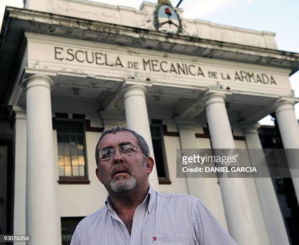 Luis Bianco poses on November 13, 2009 in front of the main building of the former Navy school, where his mother was tortured and from where she was...