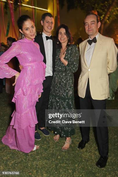 Quentin Jones, George Northcott, Emily Sheffield and Tom Mullion attend the Holi Saloni celebrations in the RAAS Devigarh on March 9, 2018 in...