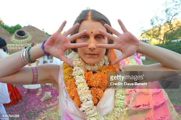 Dree Hemingway attends the Holi Saloni celebrations in the RAAS Devigarh on March 10, 2018 in Udaipur, India.