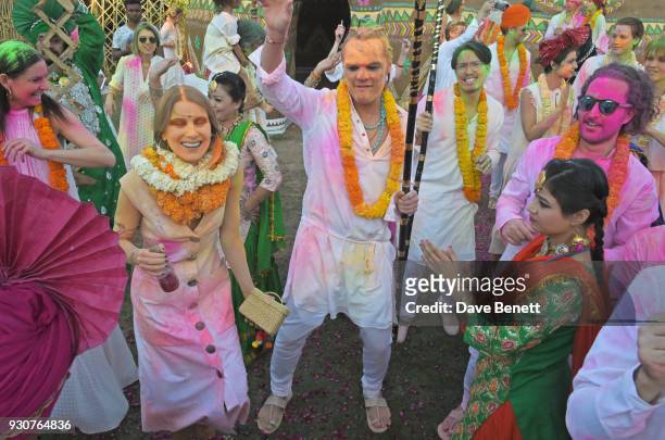 Dree Hemingway and Peter Dundas attend the Holi Saloni celebrations in the RAAS Devigarh on March 10, 2018 in Udaipur, India.