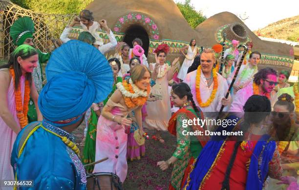 Guests including Gabriele Hackworthy, Dree Hemingway, Peter Dundas and Lydia Forte attend the Holi Saloni celebrations in the RAAS Devigarh on March...