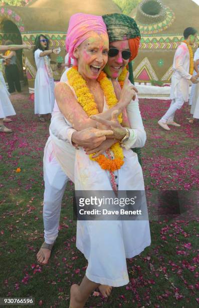 Martha Ward and Ricardo D'Almeida Figueiredo attend the Holi Saloni celebrations in the RAAS Devigarh on March 10, 2018 in Udaipur, India.