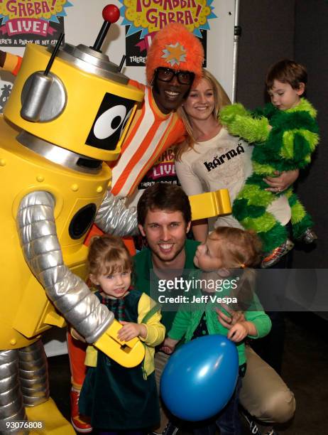 Actor Jon Heder and guests pose during the Yo Gabba Gabba! : "There's A Party In My City" Live at The Shrine Auditorium on November 15, 2009 in Los...