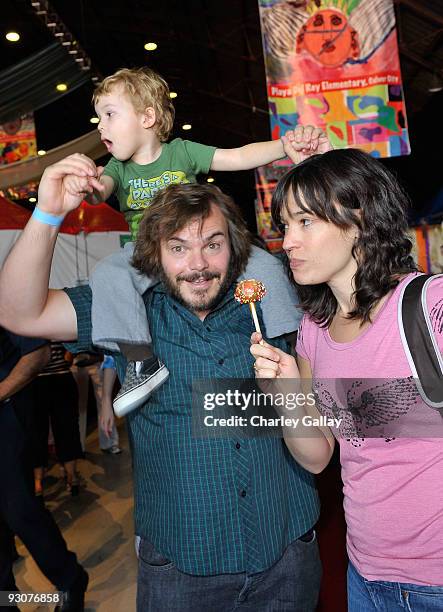 Actor Jack Black, wife musician Tanya Haden, and son Samuel attend P.S. Arts Express Yourself 2009 at Barker Hangar at the Santa Monica Airport on...