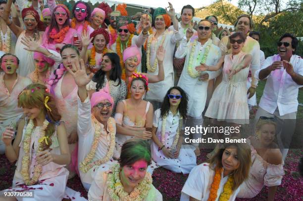 Guests enjoy the Holi Saloni celebrations in the RAAS Devigarh on March 10, 2018 in Udaipur, India.