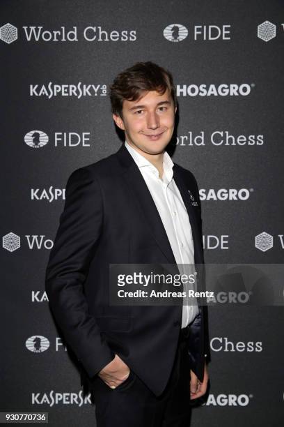 Russian chess Grandmaster Sergey Karjakin attends the opening ceremony of the 2018 World Chess Candidates Tournament on March 9, 2018 in Berlin,...