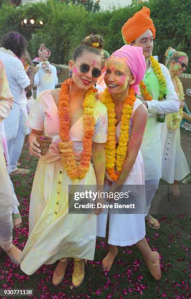 Lydia Forte and Martha Ward attend the Holi Saloni celebrations in the RAAS Devigarh on March 10, 2018 in Udaipur, India.