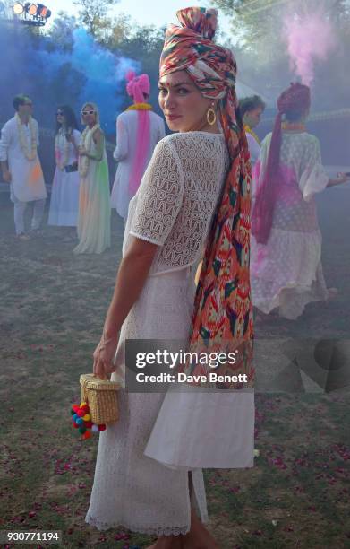 Jessica Hart attends the Holi Saloni celebrations in the RAAS Devigarh on March 10, 2018 in Udaipur, India.