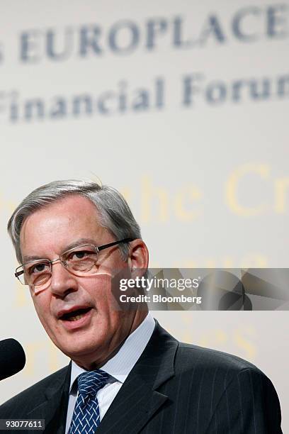 Christian Noyer, governor of the Banque de France, gives a keynote address during the Paris Europlace International Financial Forum in Tokyo, Japan,...