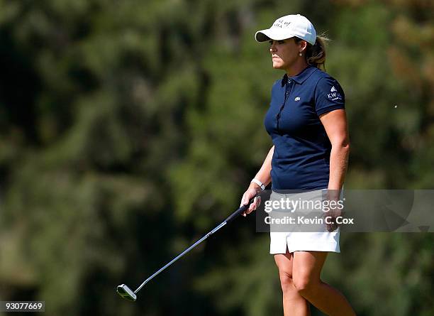 Cristie Kerr of the United States walks the first green during the final round of the Lorena Ochoa Invitational Presented by Banamex and Corona at...