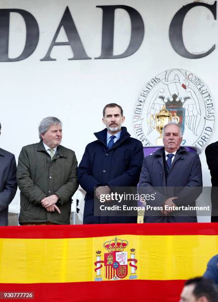 King Felipe of Spain and Inigo Mendez de Vigo attend the Men's 2108 Rugby Europe International Championships match Spain vs. Germany at Complutense...