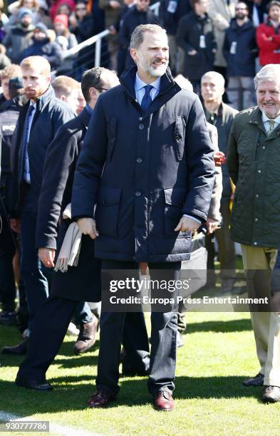 King Felipe of Spain attends the Men's 2108 Rugby Europe International Championships match Spain vs. Germany at Complutense University's Central...
