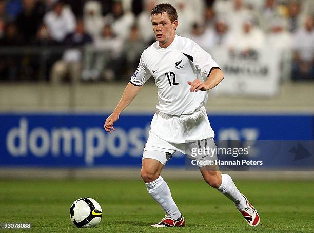 Michael McGlinchey of the All Whites attacks during the FIFA World Cup Asian Qualifying match between New Zealand and Bahrain at Westpac Stadium on...