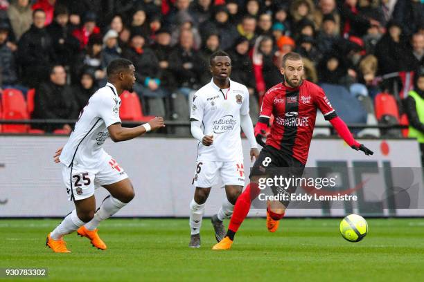 Lucas Deaux of Guingamp during the Ligue 1 match between EA Guingamp and OGC Nice at Stade du Roudourou on March 11, 2018 in Guingamp, .