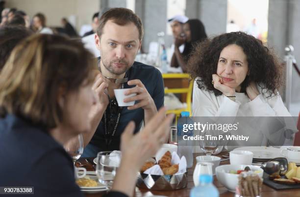 Jan Naszewski from New Europe Film Sales and moderator Hayet Benkara during the Project Feedback working breakfast session on day four of Qumra, the...
