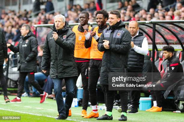 Lucien Favre, headcoach of Nice during the Ligue 1 match between EA Guingamp and OGC Nice at Stade du Roudourou on March 11, 2018 in Guingamp, .
