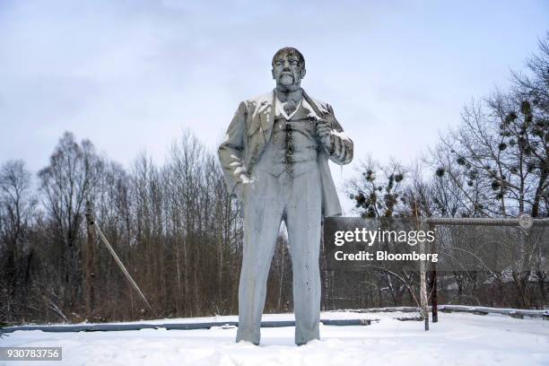 Statue of Vladimir Lenin, founder of the Soviet Union, stands in Chernobyl, Ukraine, on Wednesday, Feb. 28, 2018. Solar Chernobyl SPP, a partnership...