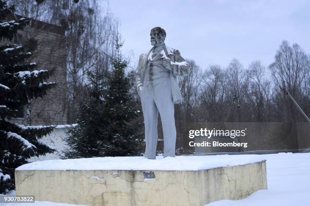 Statue of Vladimir Lenin, founder of the Soviet Union, stands on display in Chernobyl, Ukraine, on Wednesday, Feb. 28, 2018. Solar Chernobyl SPP, a...