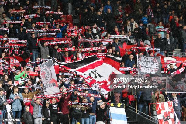 Supporters of Guingamp during the Ligue 1 match between EA Guingamp and OGC Nice at Stade du Roudourou on March 11, 2018 in Guingamp, .