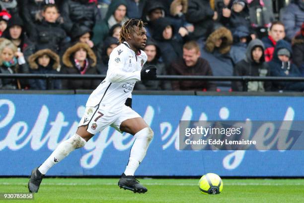 Allan Saint Maximin of Nice during the Ligue 1 match between EA Guingamp and OGC Nice at Stade du Roudourou on March 11, 2018 in Guingamp, .