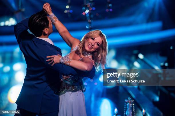 Iris Mareike Steen performs on stage during the pre-show 'Wer tanzt mit wem? Die grosse Kennenlernshow' of the television competition 'Let's Dance'...