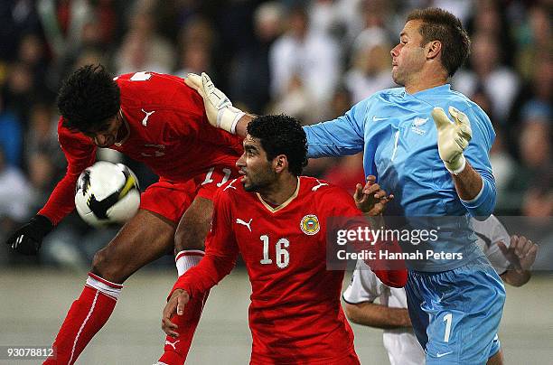 Ismaeel Abdullatif Ismaeel, Sayed Mohamed Adan of Bahrain compete against Mark Paston of the All Whites during the FIFA World Cup Asian Qualifying...