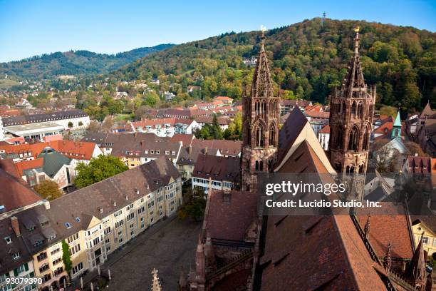 view of freiberg from the freiburg minster germany - minster - fotografias e filmes do acervo