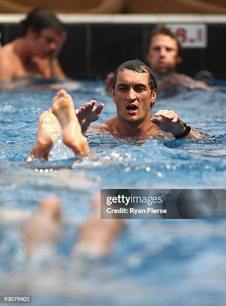 Daniel Bradshaw of the Swans swims during a Sydney Swans AFL training session at the Sydney Cricket Ground on November 16, 2009 in Sydney, Australia.