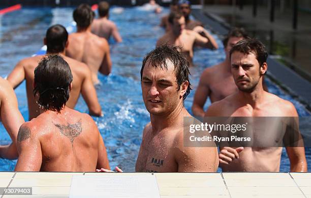 Daniel Bradshaw of the Swans swims during a Sydney Swans AFL training session at the Sydney Cricket Ground on November 16, 2009 in Sydney, Australia.