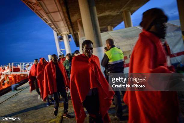 Migrants among them 3 women and one minor were rescued by the Spaniard Maritime and brought to the harbour of Malaga, Spain, on 9 March 2018. All of...
