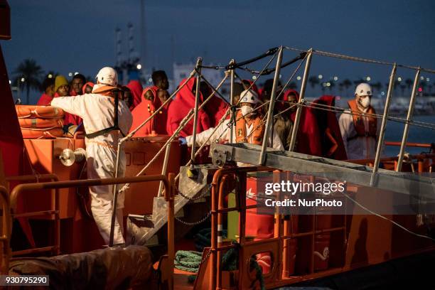 Migrants among them 3 women and one minor were rescued by the Spaniard Maritime and brought to the harbour of Malaga, Spain, on 9 March 2018. All of...