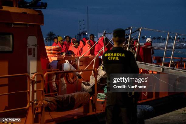 Migrants among them 3 women and one minor were rescued by the Spaniard Maritime and brought to the harbour of Malaga, Spain, on 9 March 2018. All of...