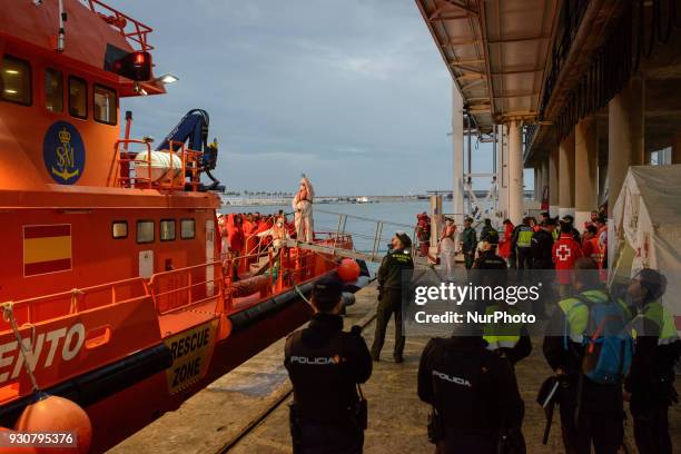 Migrants among them 3 women and one minor were rescued by the Spaniard Maritime and brought to the harbour of Malaga, Spain, on 9 March 2018. All of...