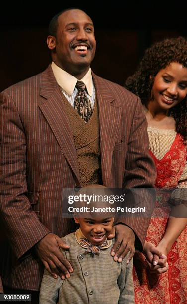 Cast Members Quentin Earl Darrington, Stephanie Umoh and Jayden Brockington attend curtain call at the Broadway opening of "Rag Time" at the Neil...