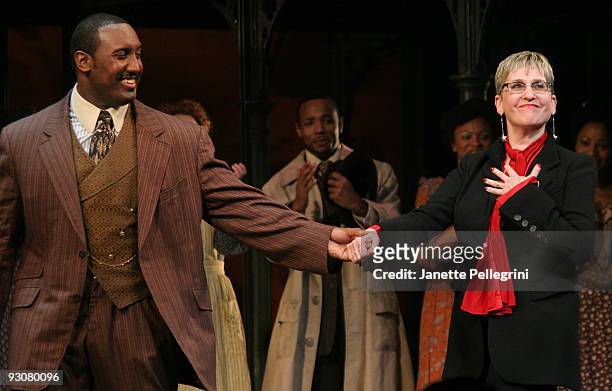 Cast Member Quentin Earl Darrington and Director Marcia Milgrom Dodge attend curtain call at the Broadway opening of "Rag Time" at the Neil Simon...
