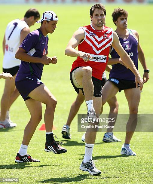 Luke McPharlin of the Dockers warms up during a Fremantle Dockers AFL training session at Fremantle Oval on November 16, 2009 in Perth, Australia.