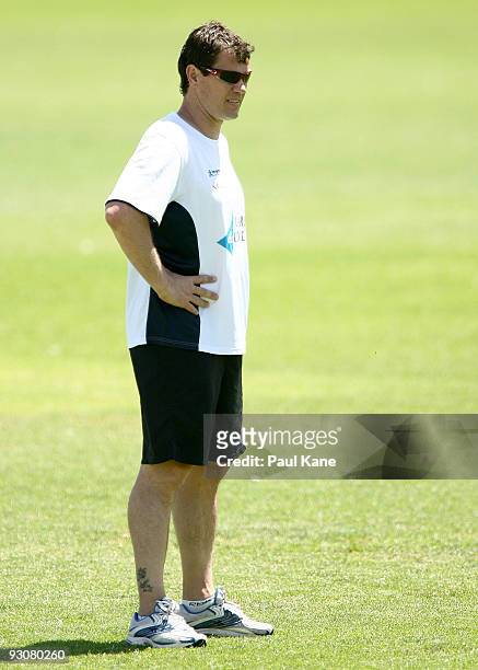Mark harvey, coach of the Dockers looks on during a Fremantle Dockers AFL training session at Fremantle Oval on November 16, 2009 in Perth, Australia.