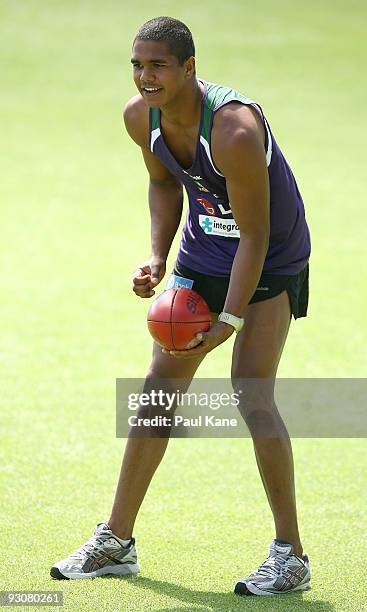 Casey Sibosado of the Dockers hand balls during a Fremantle Dockers AFL training session at Fremantle Oval on November 16, 2009 in Perth, Australia.