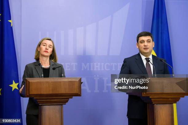 Meeting of Prime Minister Volodymyr Groisman and EU High Representative for Foreign Affairs of Federica Mogherini in Kiev, Ukraine, on 12 March 2018.