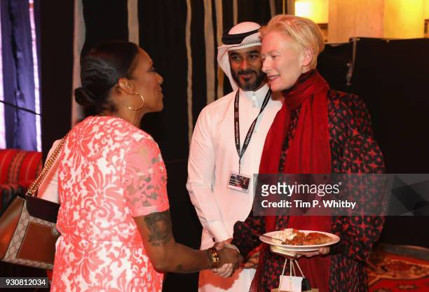 Tilda Swinton attends the Opening Night Dinner event on day one of Qumra, the fourth edition of the industry event by the Doha Film Institute...