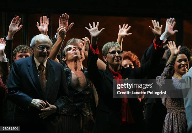 Original Novel E. L. Doctorow and Director Marcia Milgrom Dodge attend curtain call at the Broadway opening of "Rag Time" at the Neil Simon Theatre...