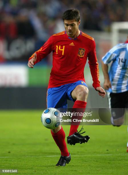 Xabi Alonso of Spain in action during the friendly International football match Spain against Argentina at the Vicente Calderon stadium in Madrid, on...