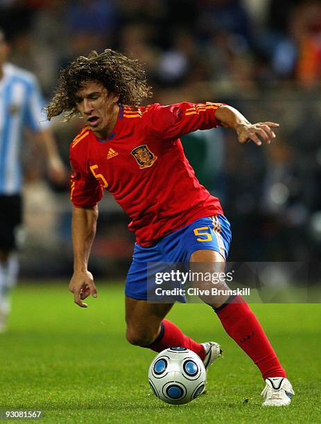 Carles Puyol of Spain in action during the friendly International football match Spain against Argentina at the Vicente Calderon stadium in Madrid,...