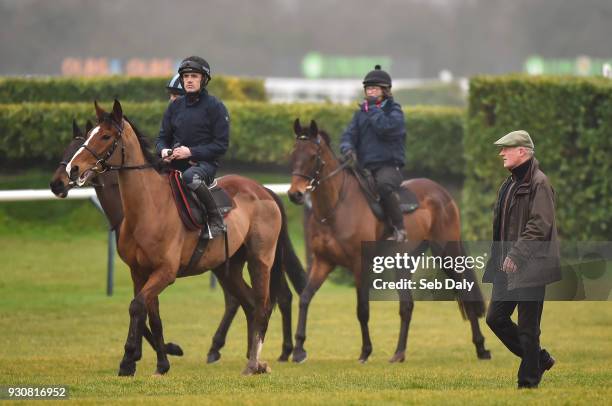 Cheltenham , United Kingdom - 12 March 2018; Faugheen, with Ruby Walsh up, and trainer Willie Mullins on the gallops ahead of the Cheltenham Festival...