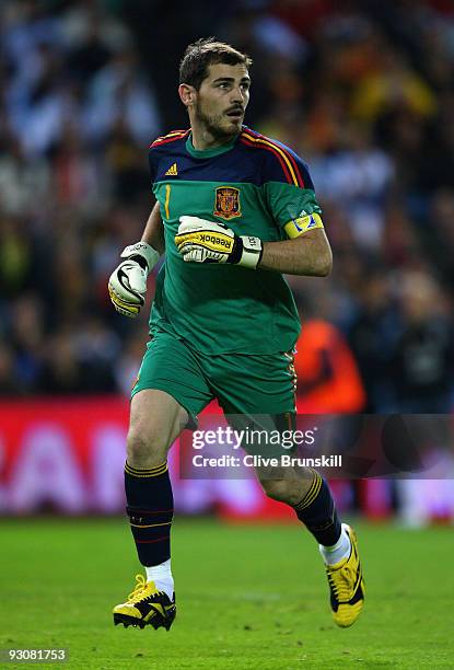 Iker Casillas of Spain in action during the friendly International football match Spain against Argentina at the Vicente Calderon stadium in Madrid,...