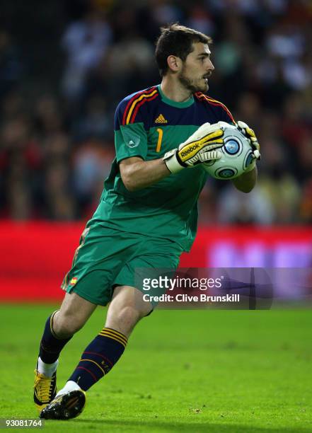 Iker Casillas of Spain in action during the friendly International football match Spain against Argentina at the Vicente Calderon stadium in Madrid,...