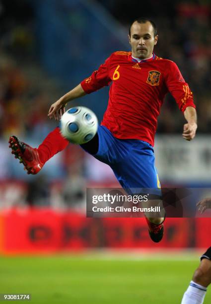 Andres Iniesta of Spain in action during the friendly International football match Spain against Argentina at the Vicente Calderon stadium in Madrid,...